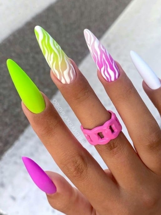 Neon pink and yellow nails