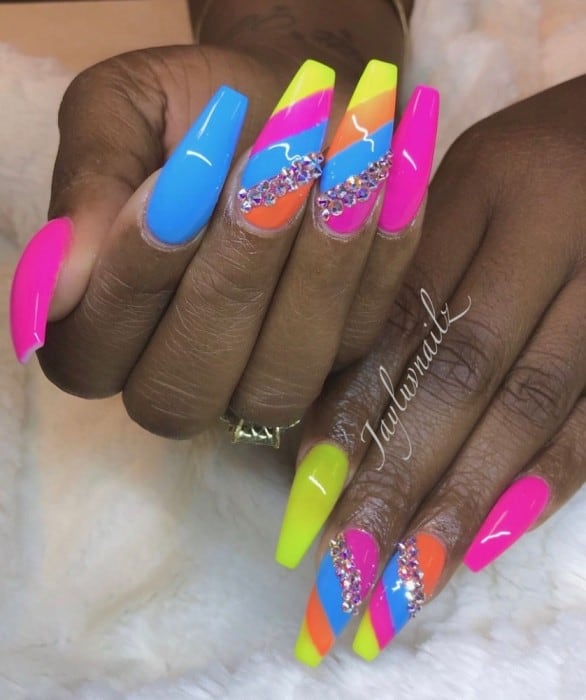 Neon pink and yellow nails