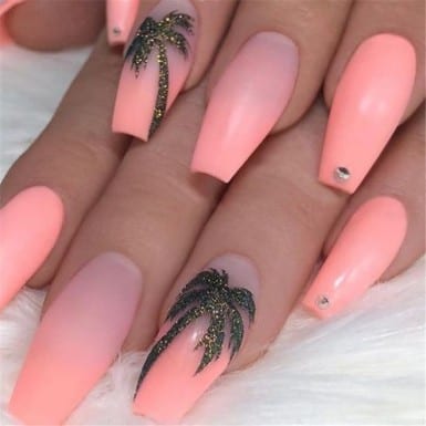 Ombre pink tropical nails