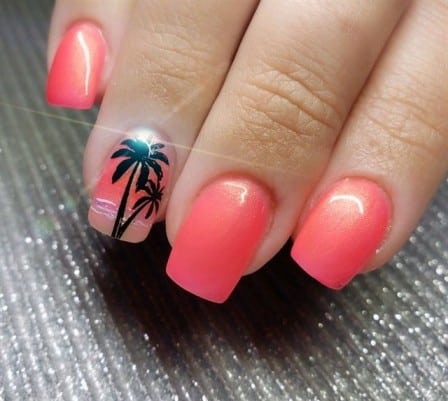 Pink Tropical Nails with glitter