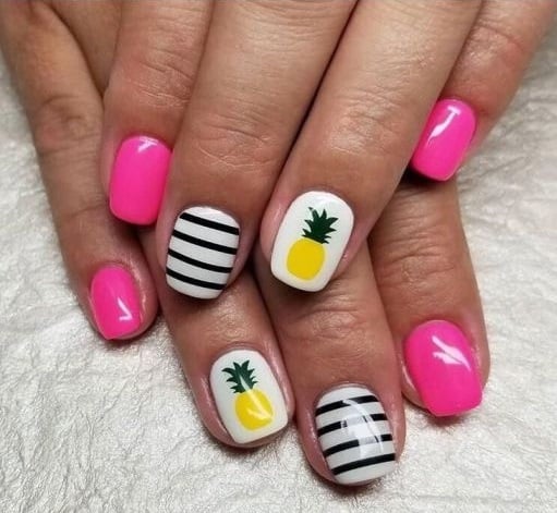 Pink pineapple tropical nails