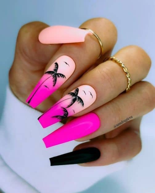 Hot Pink Tropical Nails