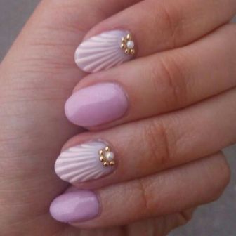 Pink tropical Nails with Shells