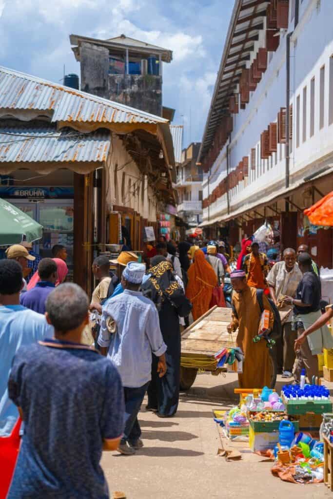 busy streets of stone town Zanzibar 