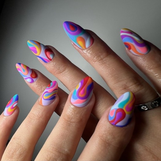 August Nails Designs Colorful swirls 