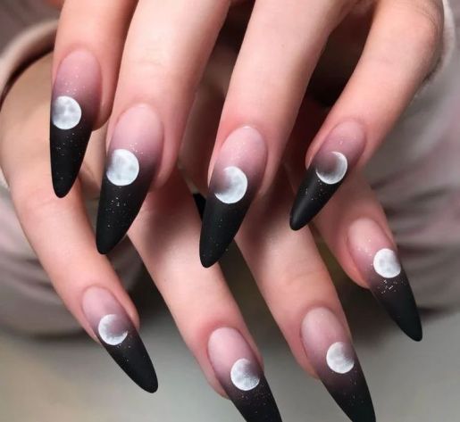 matte black Halloween Moon Nails