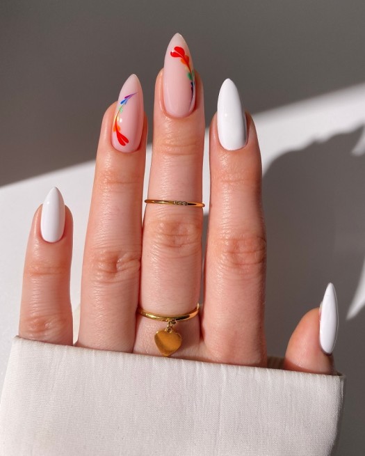 August nails designs | white and nude nails