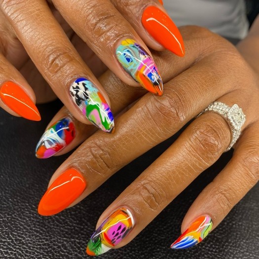 August nail designs | Orange abstract nails