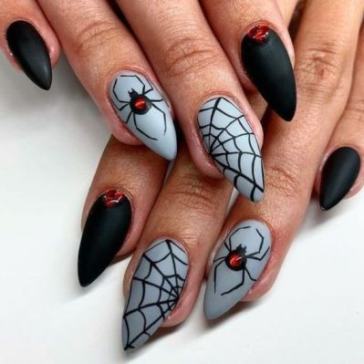 matte black Halloween nails